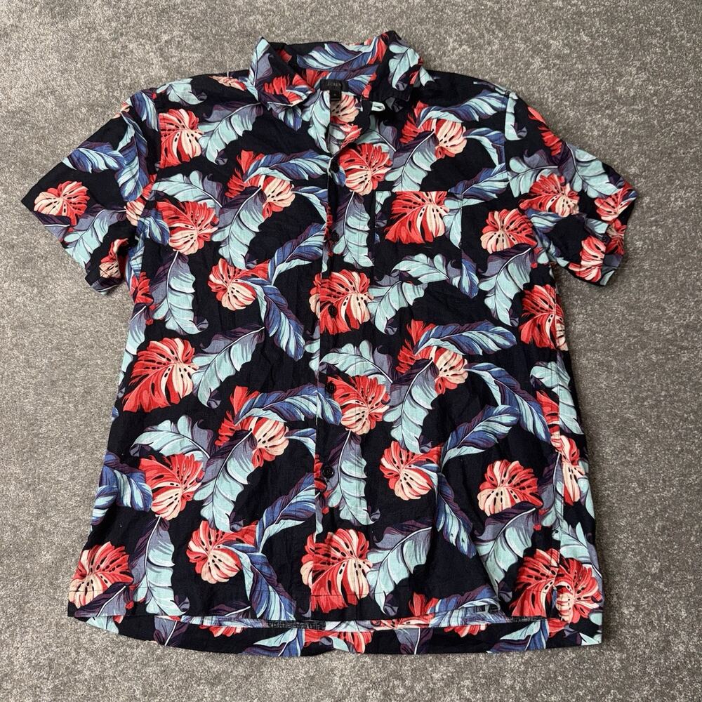 J.CREW Linen Hawaiian Collar Floral Retro Short sleeve Button Shirt Men's Size M